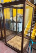 Museum display cabinet with painted wooden frames, parquet floors and brass drop handles, with keys,