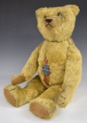 Chad Valley Grunter Teddy Bear with squeaker, blonde mohair, shaved snout, straw filling, disc