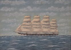 W R Scarisbrick maritime watercolour study of a sailing ship 'Waterloo', signed lower right, 25 x