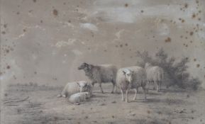 Eugène Joseph Verboeckhoven (1798-1881) pencil and chalk study of sheep in a landscape, signed and