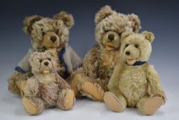 Four Steiff Zotty Teddy bears all with blonde or brown mohair straw filling, disc joints, cloth pads