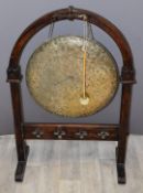 19th or early 20thC oak framed gong, height 100cm