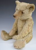 Steiff or similar Teddy bear with growler, blonde mohair, shaved snout, straw filling, disc joints