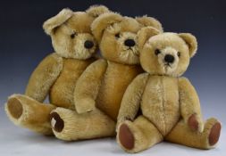 Three Chad Valley Teddy bears all with growler, blonde mohair, soft filling, disc joints, velvet