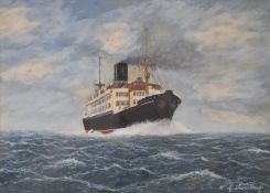 W R Scarisbrick maritime watercolour study of a liner 'Britannia', signed lower right, 25 x 35cm