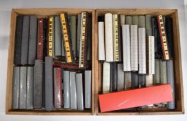 Fifty-five Hornby Dublo, Tri-ang and similar 00 gauge model railway coaches.