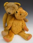 Two English Teddy bears both with golden mohair, straw filling, disc joints, felt pads and