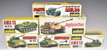 Ten Solido diecast model military vehicles 224, 225, 227, 228, 230, 231, 232, 235, 236 and 240,