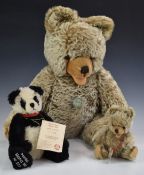 Three Hermann Teddy bears, two Zotty with grey mohair, shaved snout, open mouth, soft filling,