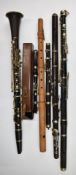 Collection of flutes, a piccolo and a clarinet comprising a 'Schonbach' flute, baroque flute D'