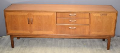 G Plan mid-century modern/retro teak sideboard with double cupboard, fall front cupboard and three