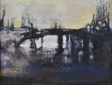 Marianne Grant (1921-2007) oil on board of a bridge, signed lower left, 18.5x 24cm, in part gilt