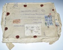 A superbly presented compete linen parcel wrapper (open on three sides) sent on 12/4/1920 from Reiss