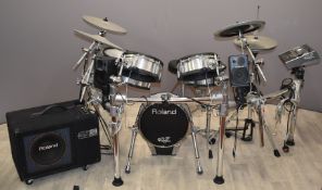 Roland V-Drums electronic kit comprising TD-20x sound module, PM-3 personal sound monitor system,