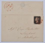 GB 1840 1d black four margins on cover from Wigan to Milnthorpe, 16th May 1840, red Maltese Cross