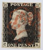 GB 1840 1d black CK four good margins with a neat red Maltese Cross
