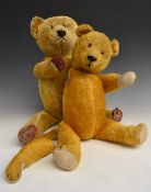 Two vintage Teddy bears one with growler, golden mohair, disc joints, straw filling, felt pads and
