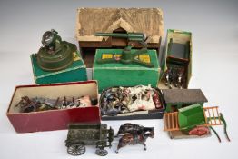 A collection of Britains and similar lead model farm and military vehicles, figures and