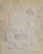 Norman Alfred William Lindsay (Australian 1879-1969) pencil / charcoal study of two female nudes