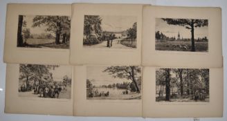 Tristram J Ellis set of six etchings of Kensington Gardens and Hyde Park, with original boards and