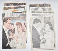 Forty three watercolours and pencil portraits of film stars by Albert Leonard, most titled, each