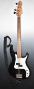 Cruiser by Crafter bass guitar finished in black, complete with strap and stand