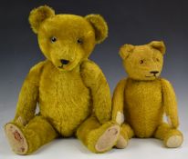 Two English Teddy bears both with growler, golden mohair, straw filling, disc joints and stitched