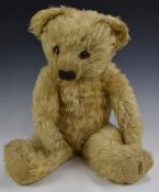 Merrythought Teddy bear with squeaker, blonde mohair, soft filling, disc joints, felt pads, stitched