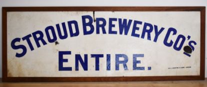 Stroud Brewery vintage enamel sign, 47 x 141cm, in wooden frame