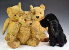 Four vintage bears including Chad Valley, three with blonde mohair, shaved snout, felt pads and