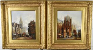 Henry Thomas Schafer (1854-1922) pair of oil on canvas continental street scenes including