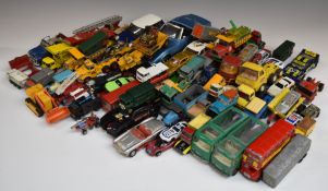 A large collection of Corgi, Matchbox and similar diecast model vehicles including buses,