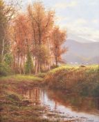 Amando Torreschondi oil on canvas landscape 'Autumn Tints', signed lower right, 44 x 36.5cm, in gilt