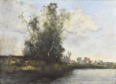 Paul Désiré Trouillebert (French, 1829-1900) impressionist river or lake landscape, signed lower