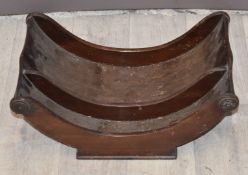 19thC mahogany cheese coaster with scroll ends, W40 x D24 x H17cm