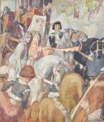 Norman Alfred William Lindsay (Australian 1879-1969) watercolour 'The Procession', busy scene with