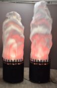 Pair of fire pits, with fabric fan driven 'flames' being lit by bulbs in the base, bases D62 x