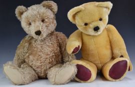 Two Chad Valley or similar Teddy bears one with growler, blonde mohair, straw filling, disc