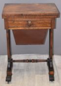 Rosewood sewing table with fold over top, W53 x D38 x H76cm