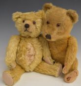 Two English Teddy bears one with blonde mohair, shaved snout, soft filling, disc joints, felt pads