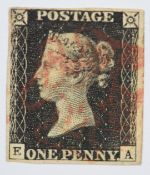 GB 1840 1d black EA four clear margins with a neat red Maltese Cross