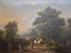 Attributed to the Williams family, likely Walter (Barnes school) oil on canvas landscape boy on