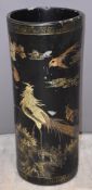 Lacquer umbrella or stick stand, with Chinese style decoration of birds, D30 x H69cm