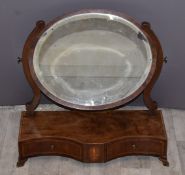 19thC serpentine fronted inlaid mahogany dressing table mirror, W61 x D25 x H60cm