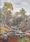 Robert Scott-Temple (fl 1874-1900) oil on canvas river landscape with waterfalls, signed lower