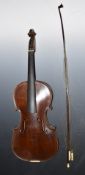 A vintage violin and bow with ivory components in case with relevant certificate for the sale of
