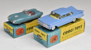 Two Corgi Toys diecast model vehicles Chevrolet Impala 220 and Lotus Mark Eleven Le Mans Racing