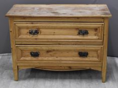 Pine chest of two drawers, W103 x D44 x H75cm