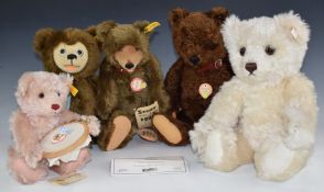Five Steiff Teddy bears comprising Frances Mother, 1930 Replica, Original and two others, largest