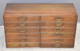 Oak collector's / haberdashery chest of 12 drawers, the top six with dividers, W84 x D32 x H47cm